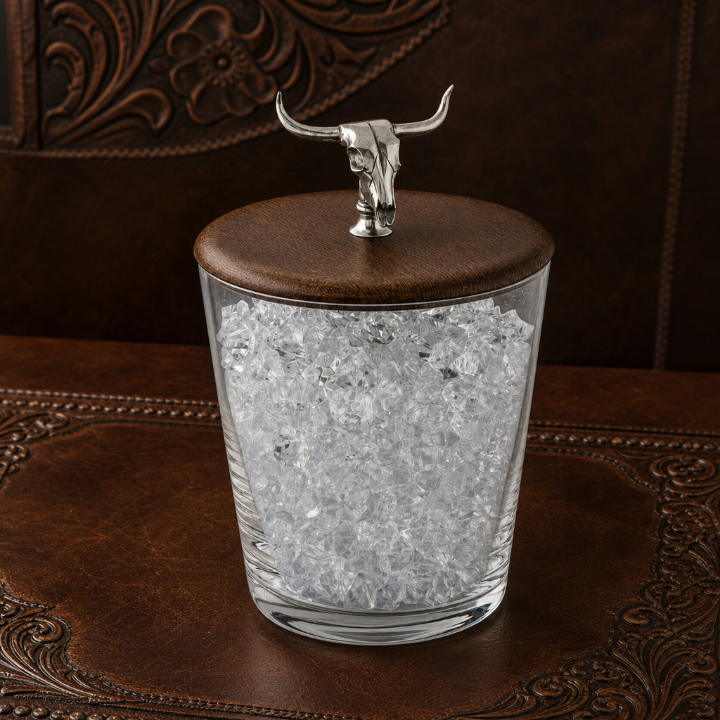 Hand Blown Glass Ice Bucket with Cow Skull Knob 3
