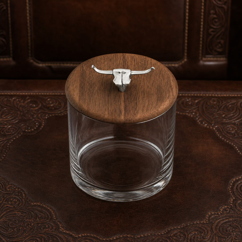 Hand Blown Glass Ice Bucket with Cow Skull Knob 5