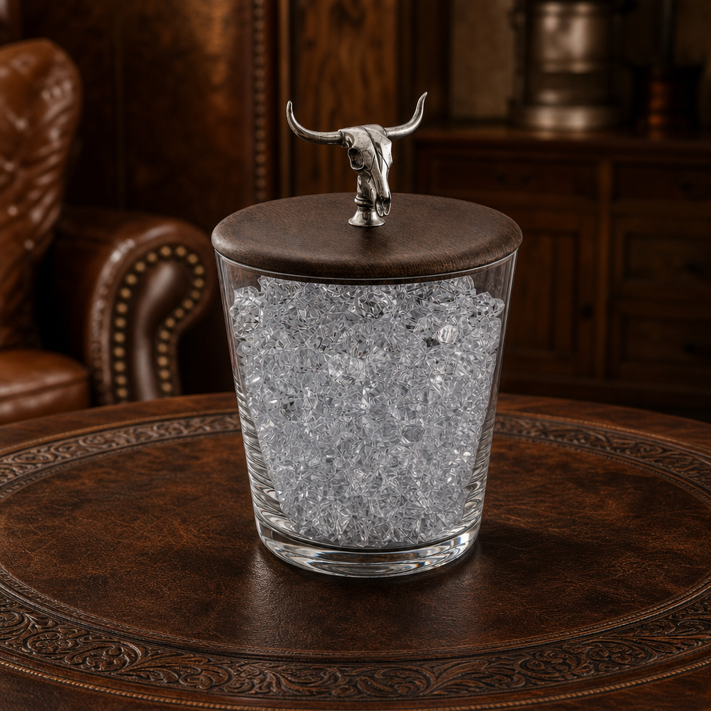Hand Blown Glass Ice Bucket with Cow Skull Knob 7