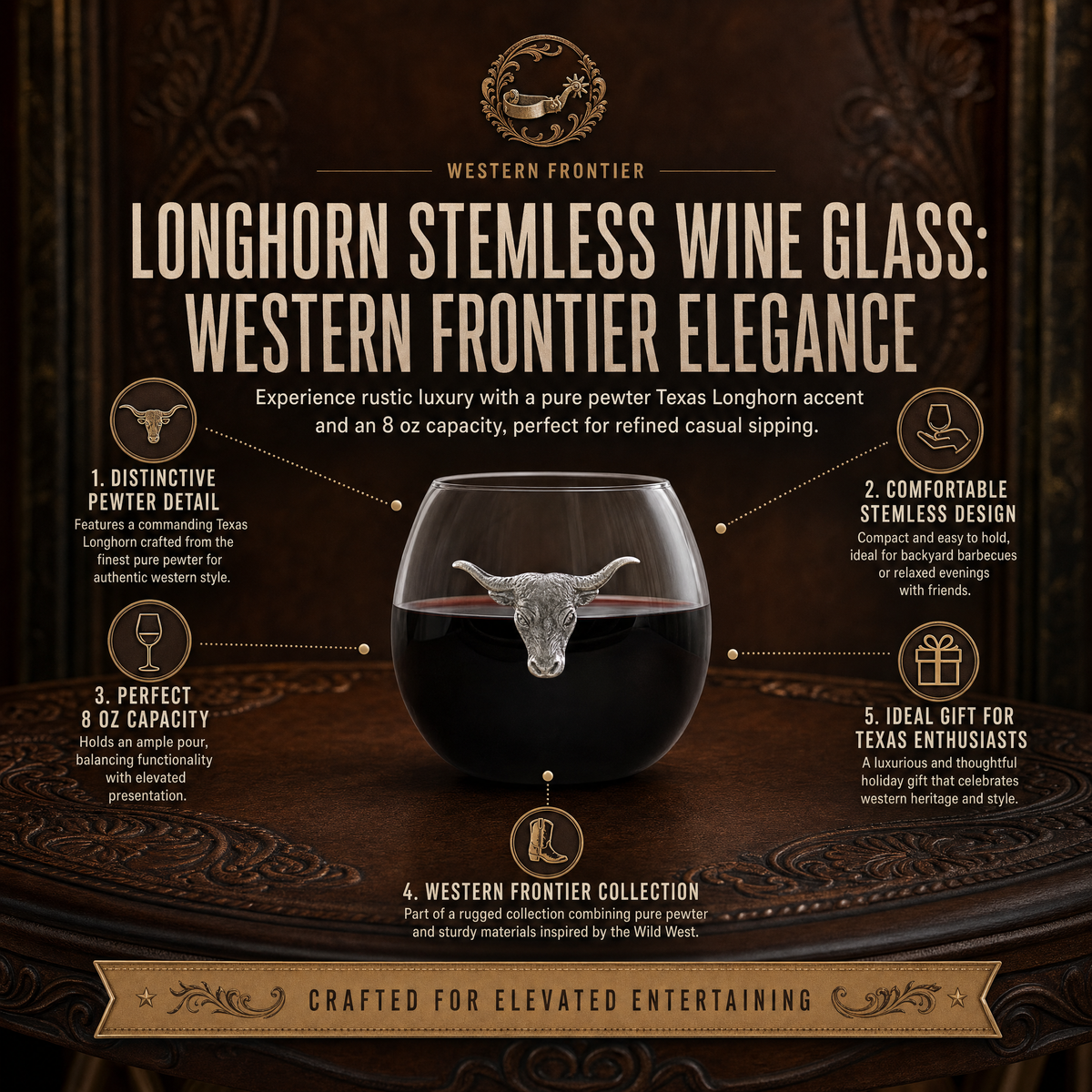 Longhorn Stemless Wine Glass 11