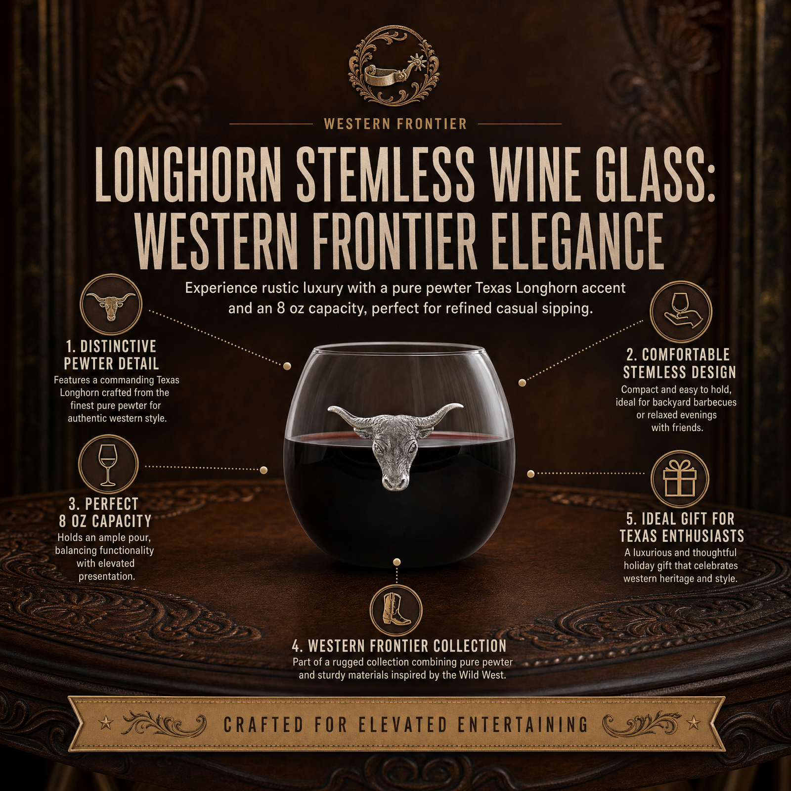 Longhorn Stemless Wine Glass 11