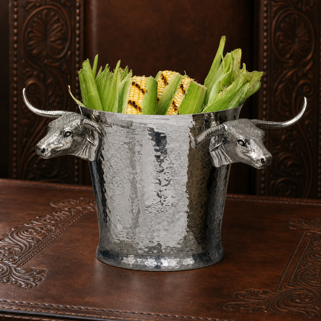 Steel Ice Bucket with Long Horn Steer Handles 4