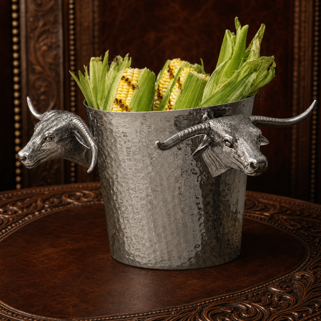Steel Ice Bucket with Long Horn Steer Handles 5