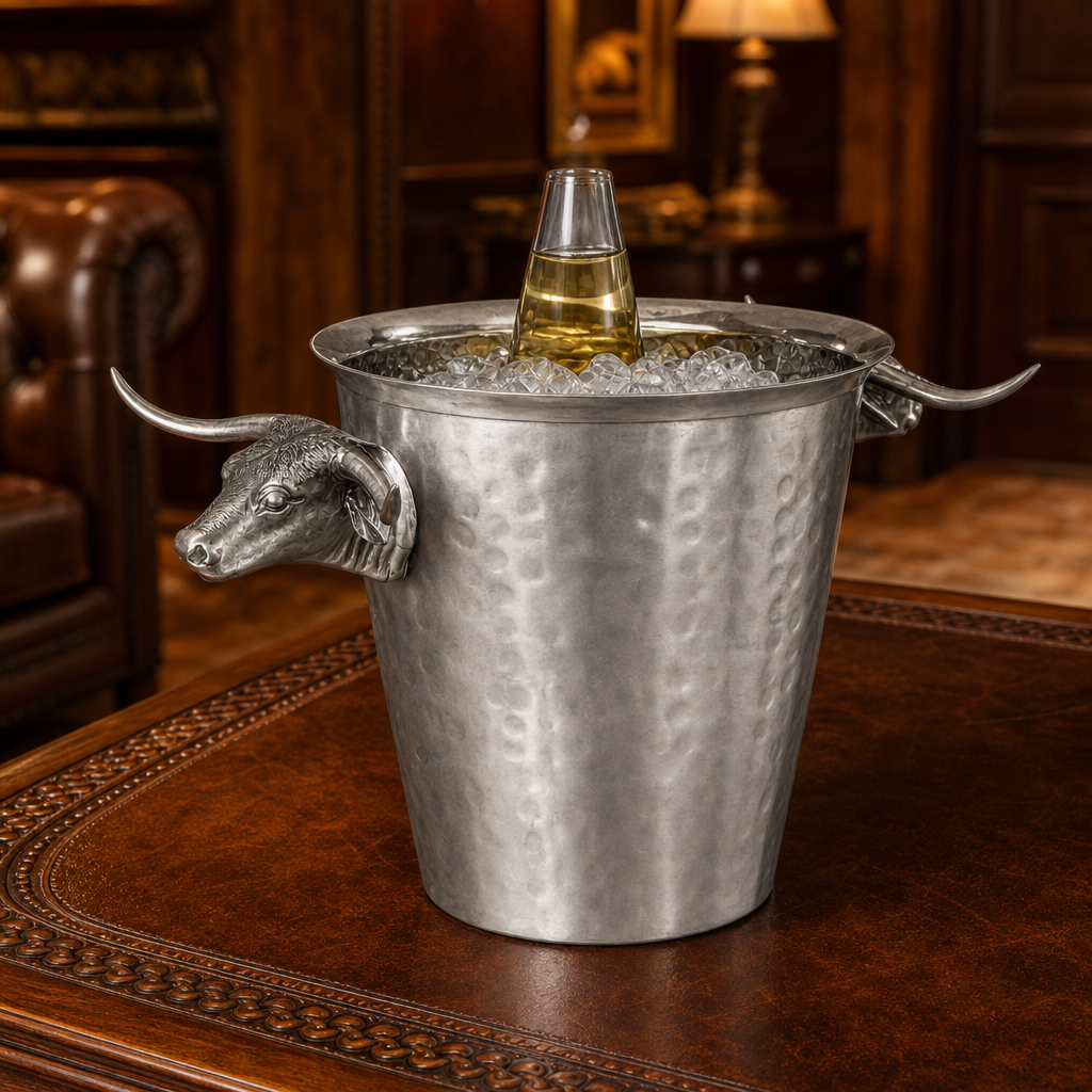 Steel Ice Bucket with Long Horn Steer Handles 6