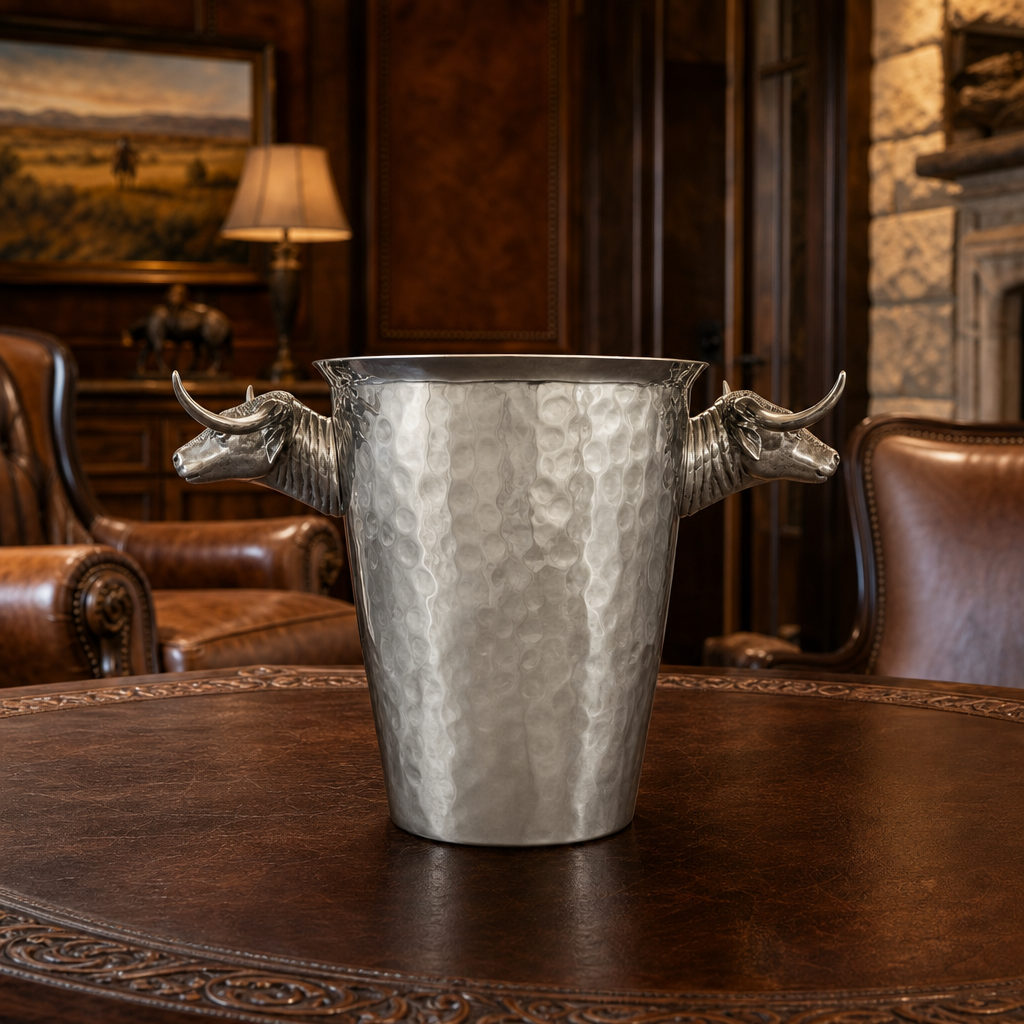 Steel Ice Bucket with Long Horn Steer Handles 7