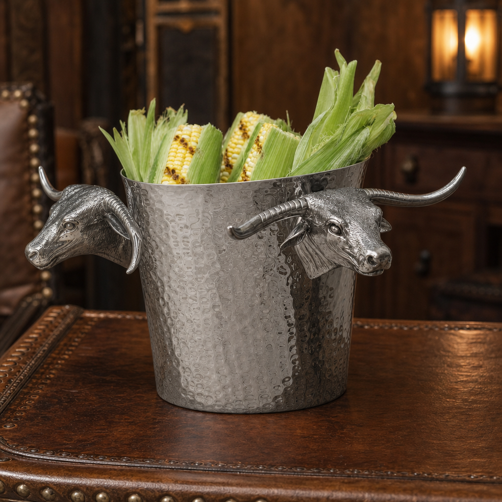 Steel Ice Bucket with Long Horn Steer Handles 9