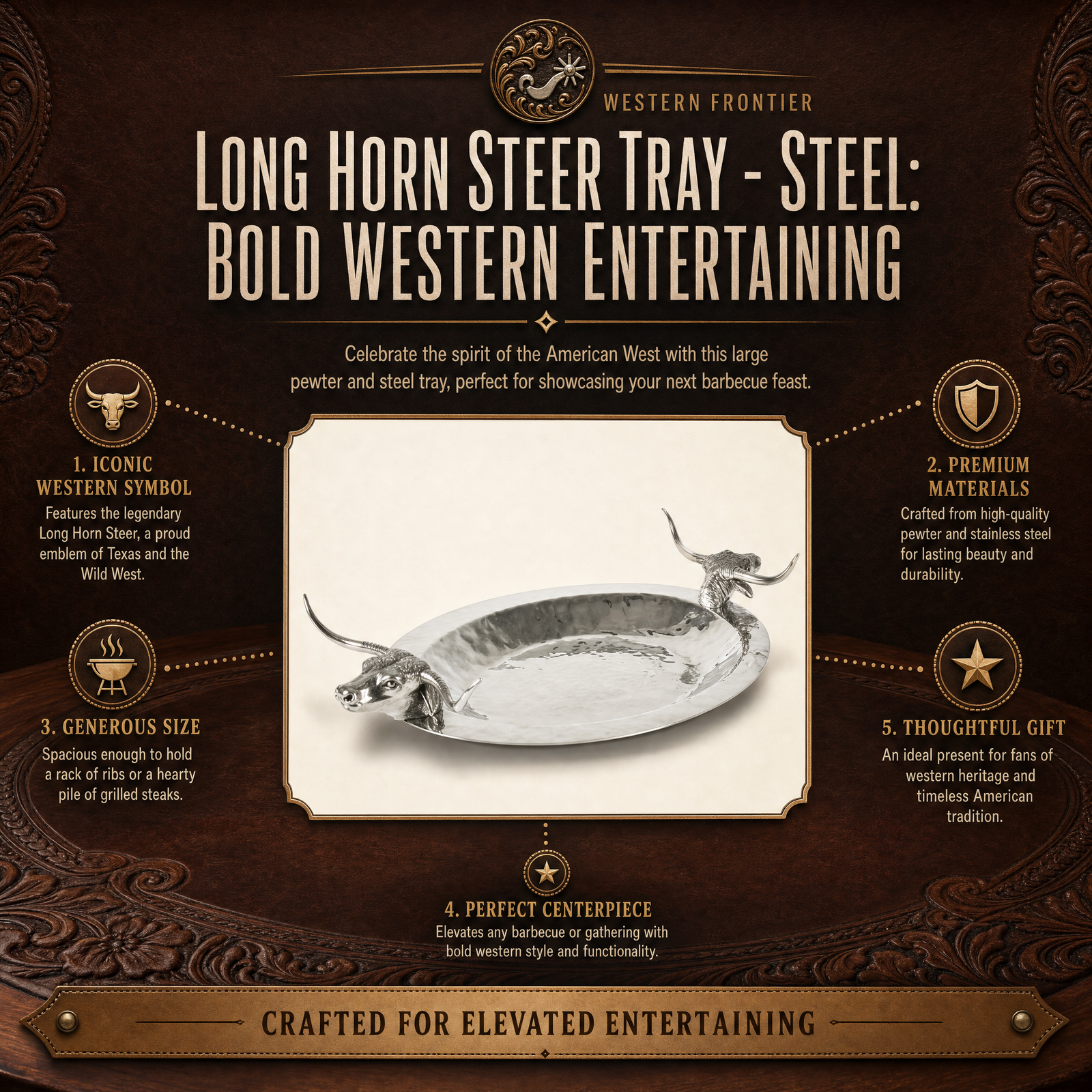 Long Horn Steer Tray - Steel 9