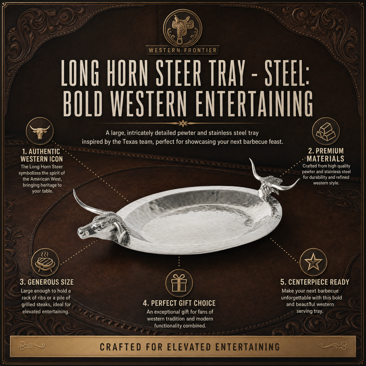 Long Horn Steer Tray - Steel 9