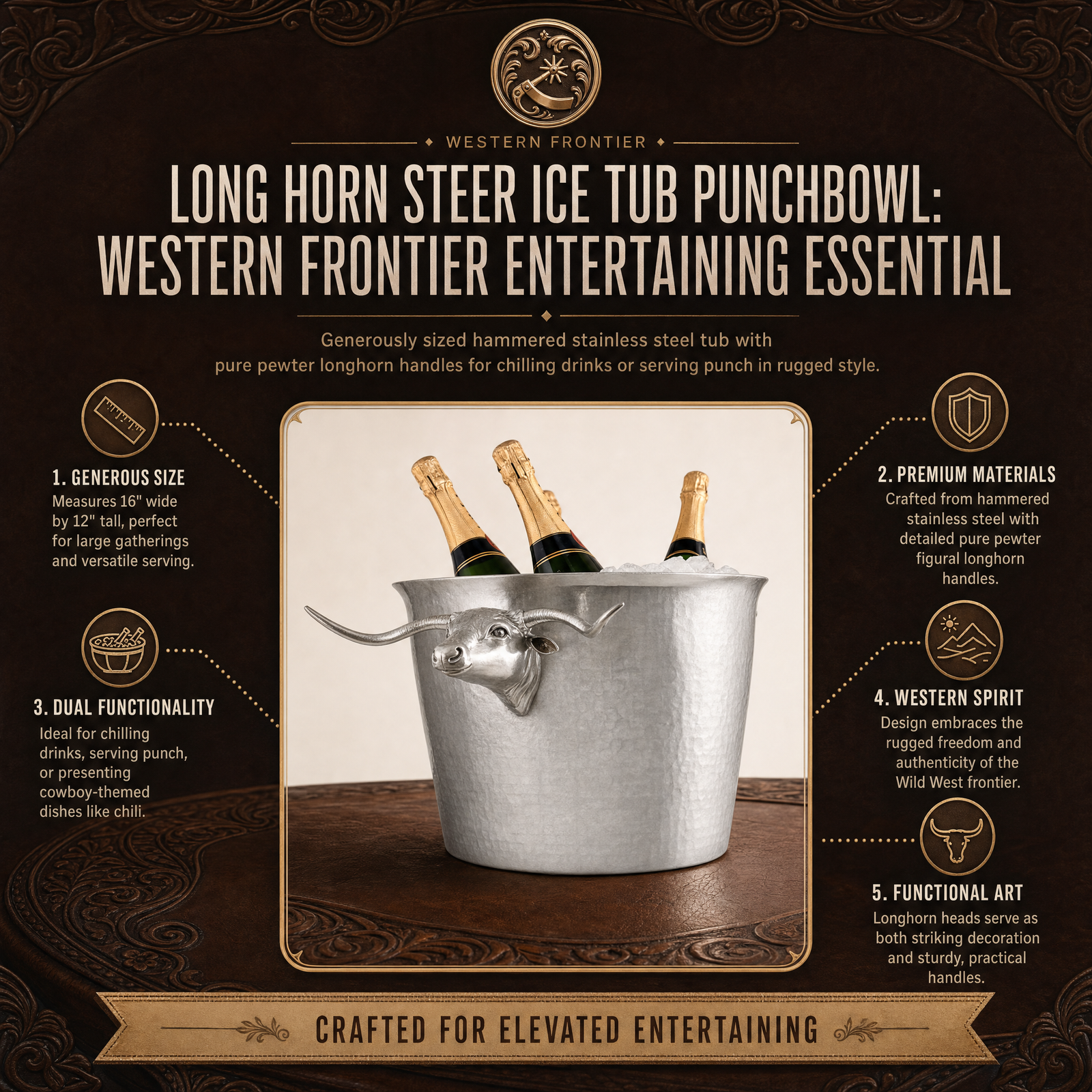 Long Horn Steer Ice Tub Punchbowl 11