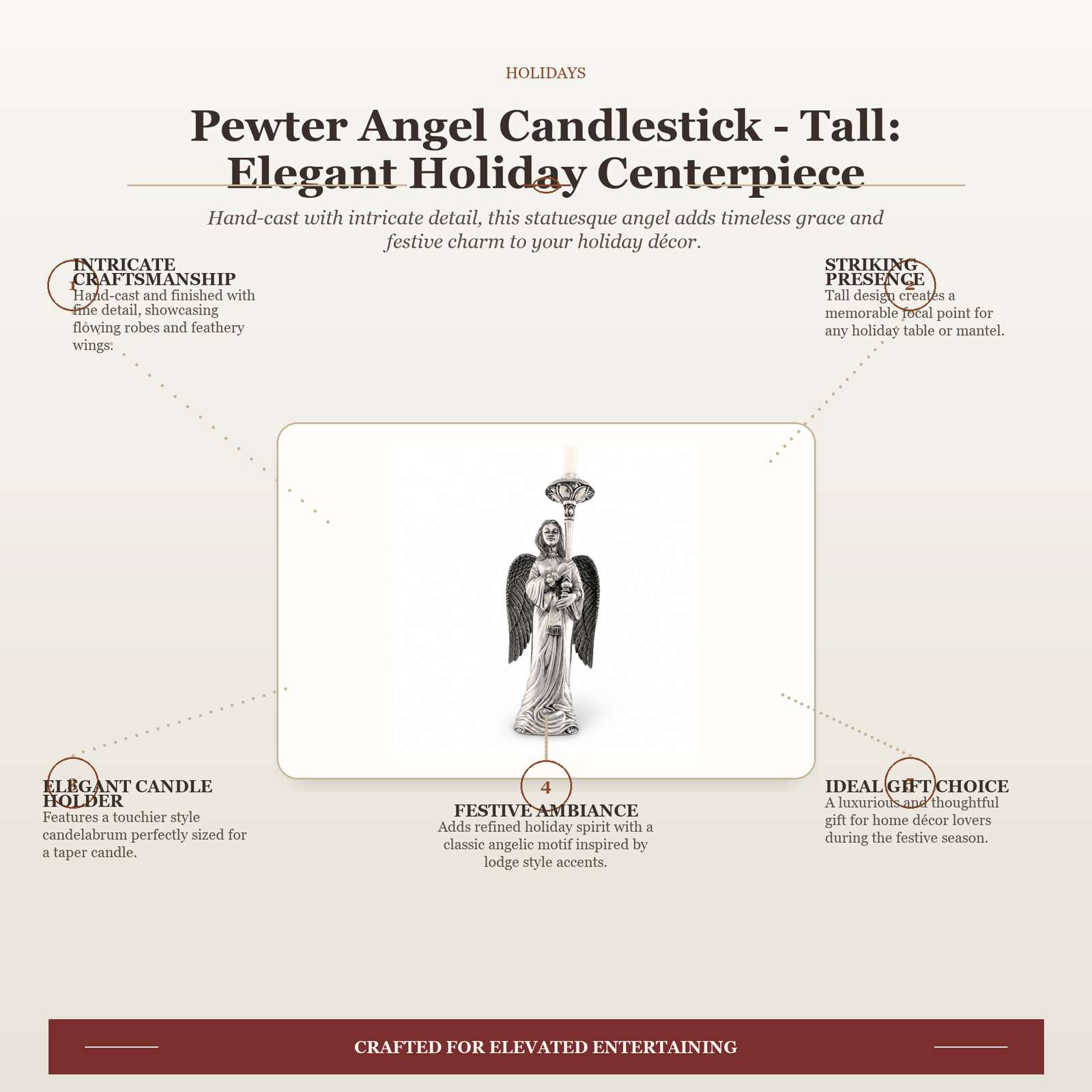 Pewter Angel Candlestick - Tall: Elegant Holiday Centerpiece