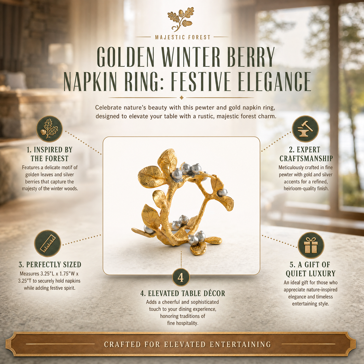 Golden Winter Berry Napkin Ring 1