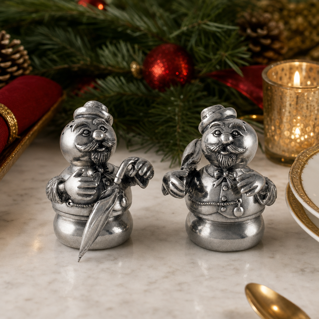 Pewter Snowmen Salt & Pepper Set 2