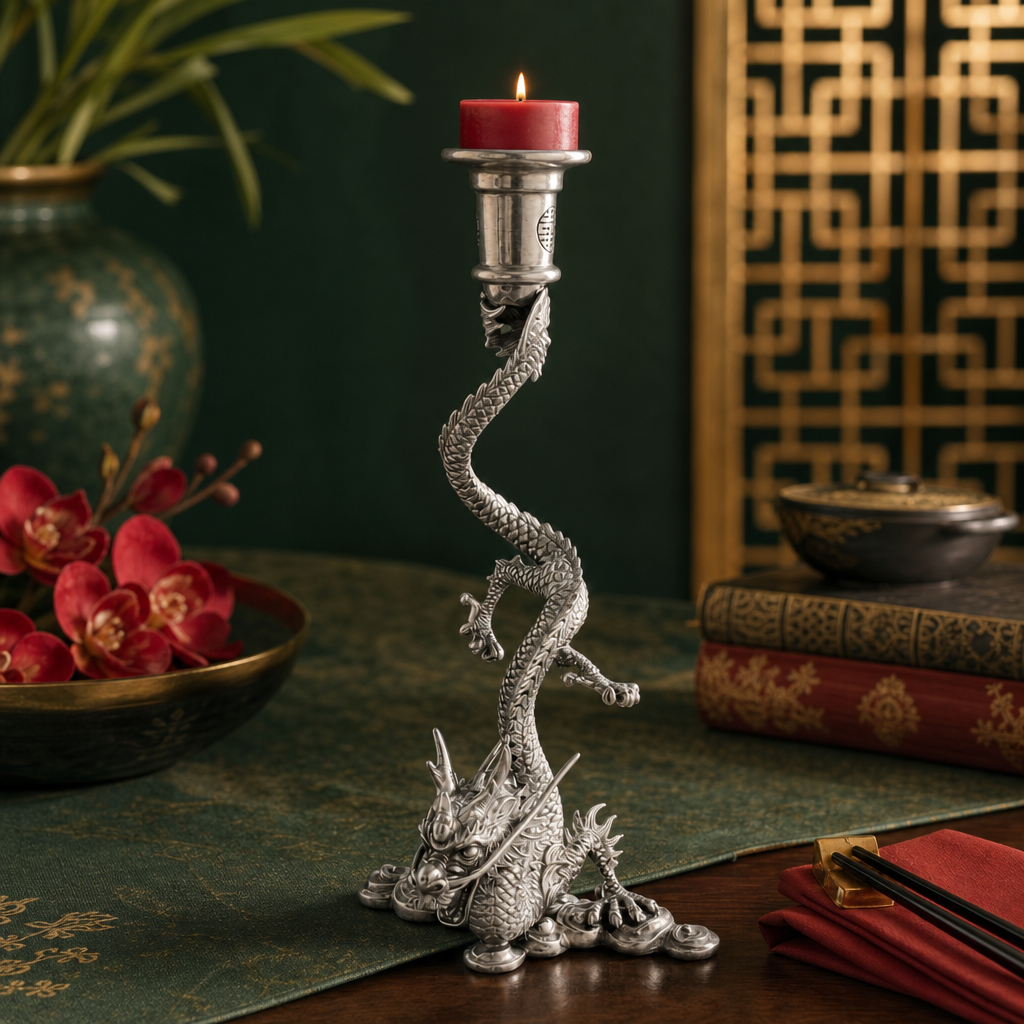 Dragon Pewter Candlestick 1