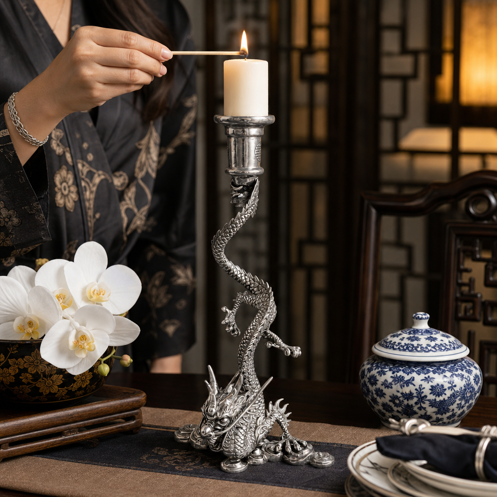 Dragon Pewter Candlestick 3