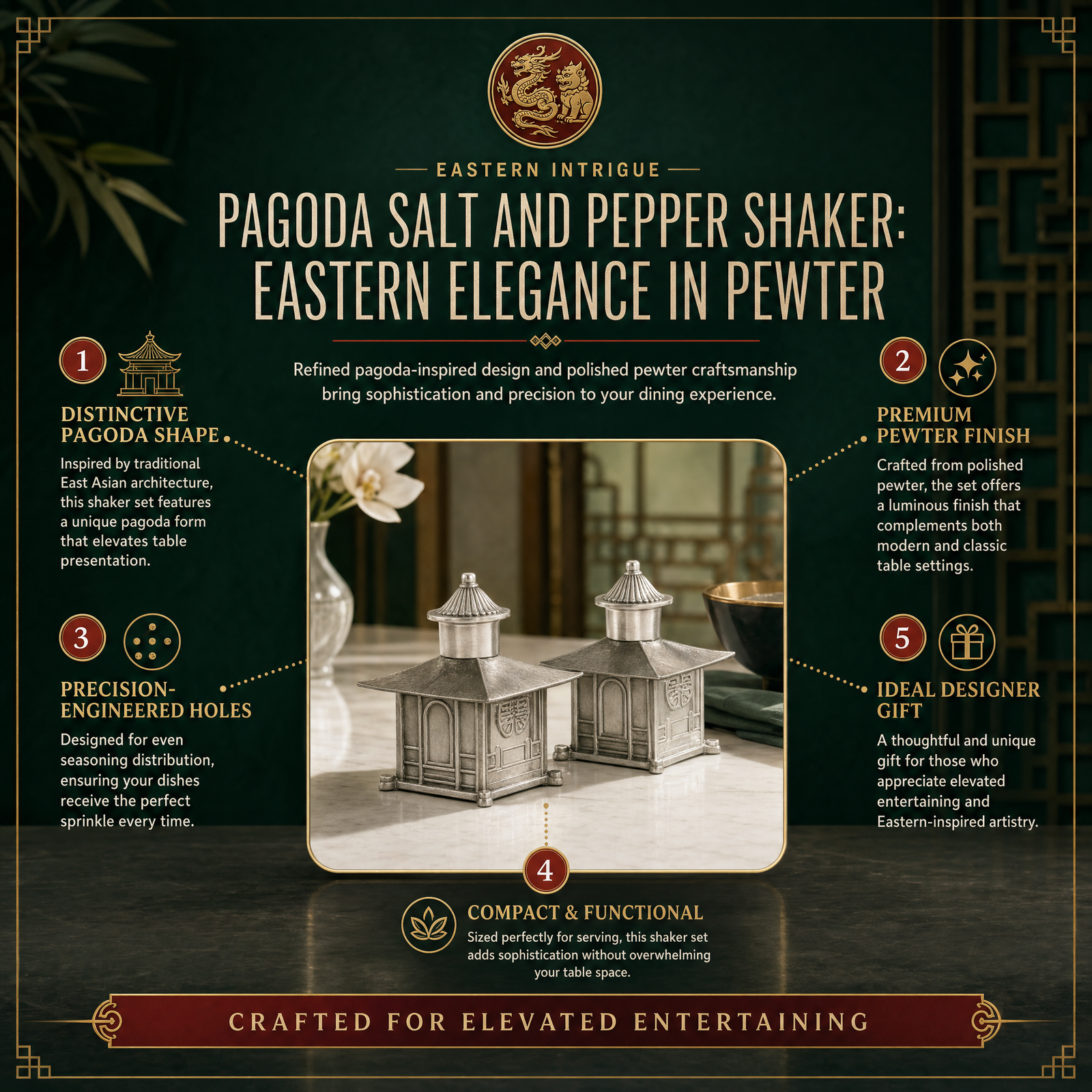 Pagoda Salt and Pepper Shaker: Eastern Elegance in Pewter