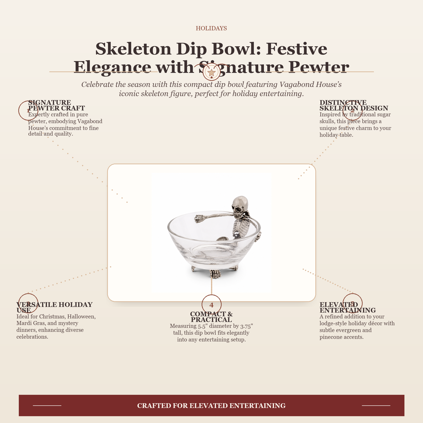 Skeleton Dip Bowl: Festive Elegance with Signature Pewter