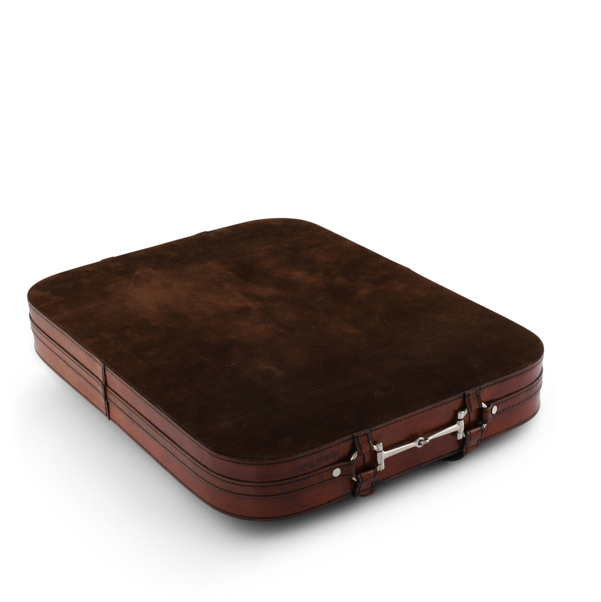 Brown leather suitcase on a white background, showcasing elegant craftsmanship and design.