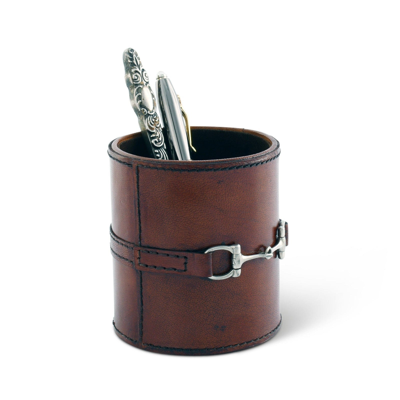 OILED COW LEATHER PEN STAND with BRASS FRAME | hobo