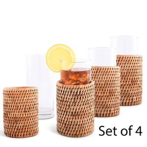 Vagabond House Replacement Drinking Glass Covered with Hand Woven Wicker Rattan - Set of 4