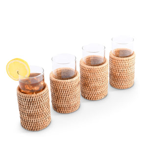 Vagabond House Replacement Drinking Glass Covered with Hand Woven Wicker Rattan - Set of 4