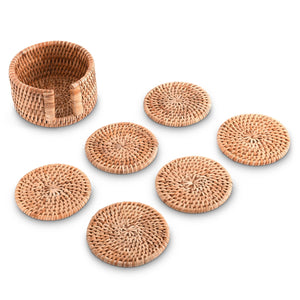 Vagabond House Replacement Hand Woven Rattan Wicker Coaster Set - 6 Coasters