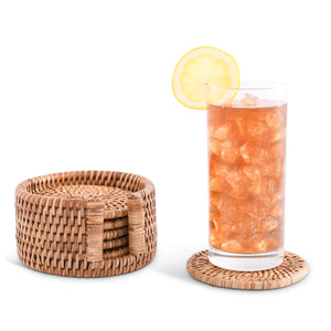 Vagabond House Replacement Hand Woven Rattan Wicker Coaster Set - 6 Coasters