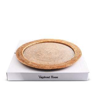 Vagabond House Replacement Round Serving Tray Hand Woven Wicker Rattan - Glass Insert