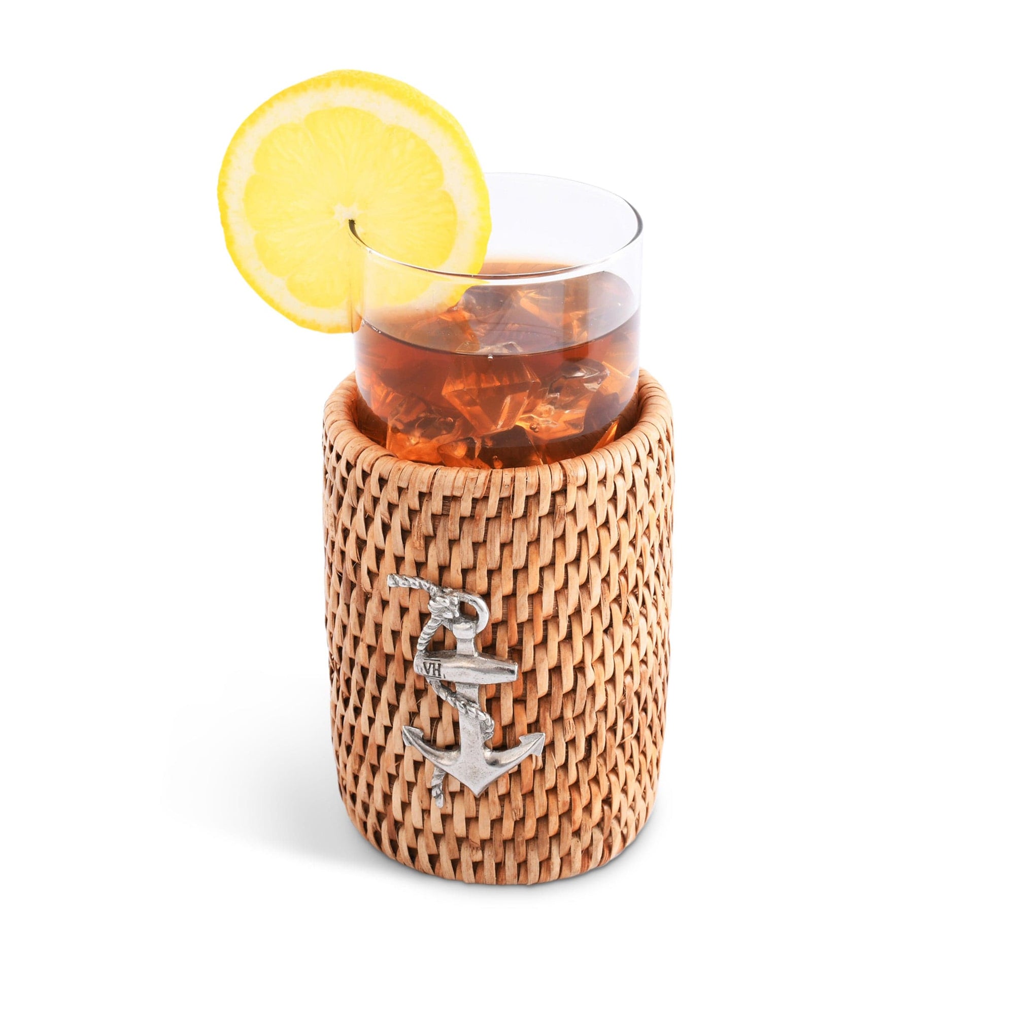 Vagabond House Sea and Shore Anchor Drinking Glass Covered with Hand Woven Wicker Rattan - Set of 4