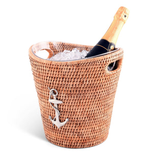 Vagabond House Sea and Shore Anchor Hand Woven Wicker Rattan Champagne / Ice Bucket