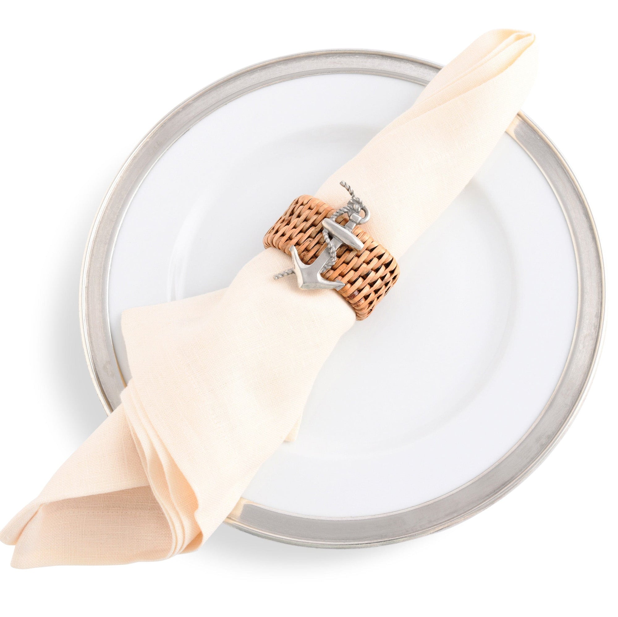 Vagabond House Sea and Shore Anchor Hand Woven Wicker Rattan Napkin Ring - Set of 4
