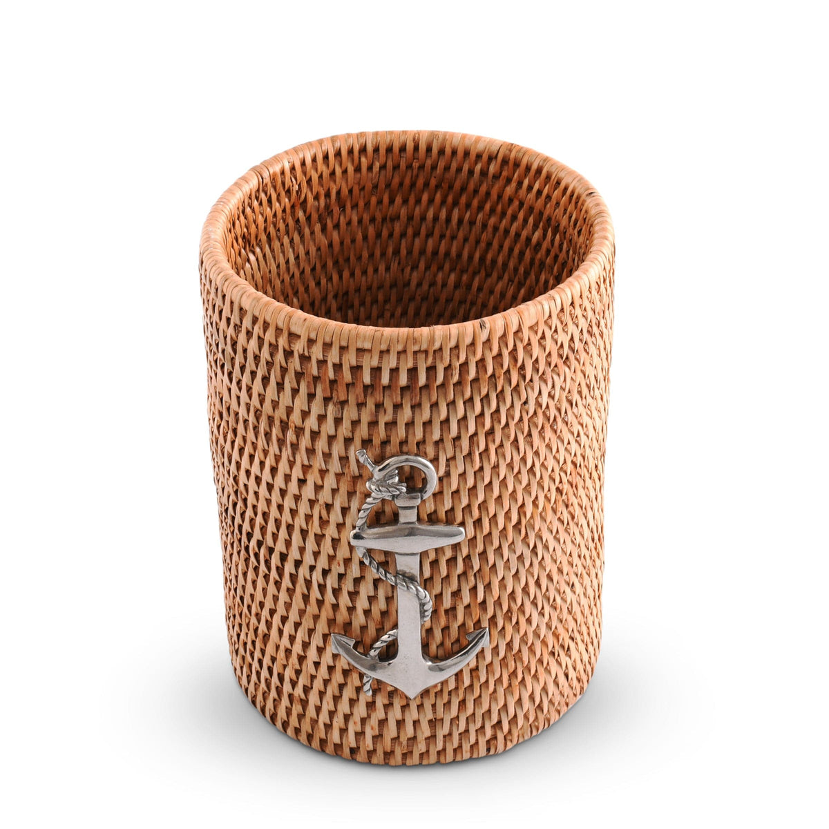 Vagabond House Sea and Shore Anchor Hand Woven Wicker Rattan Utensils Holder