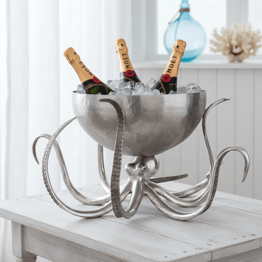 Octopus Pewter Steel Ice Tub Punchbowl