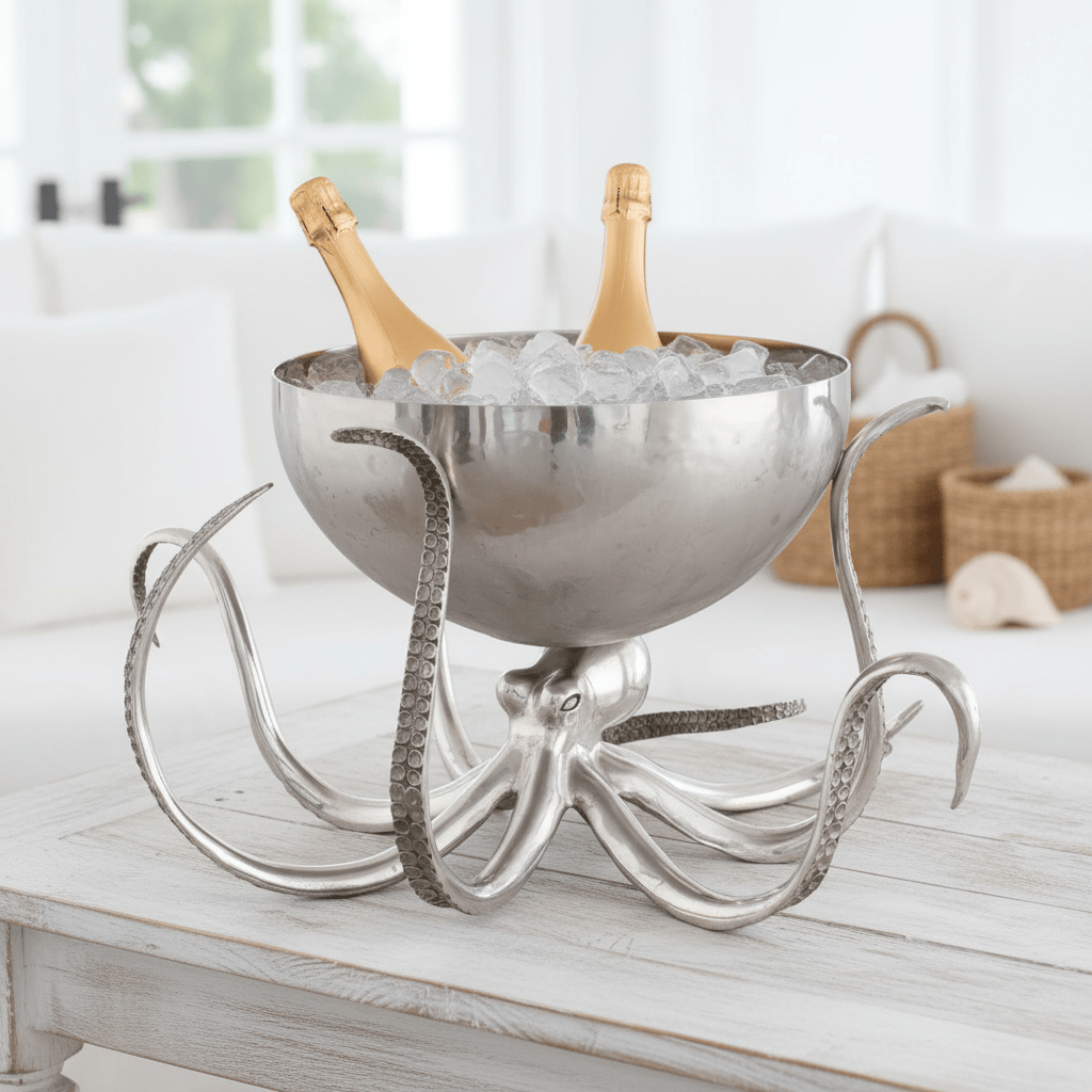 Octopus Pewter Steel Ice Tub Punchbowl