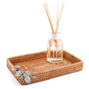 Vagabond House Tropical Tales Orchid Catchall Tray Hand Woven Wicker Rattan