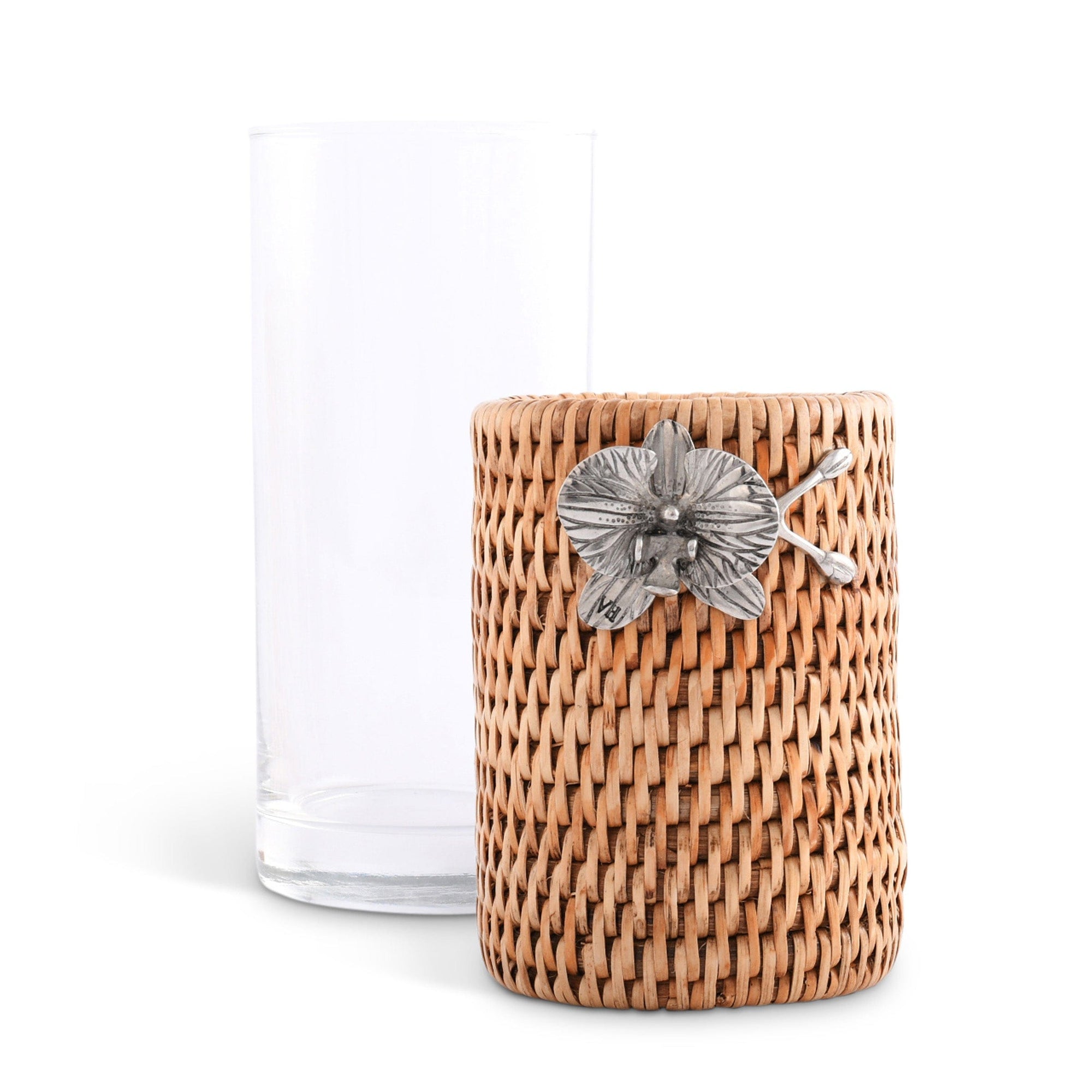Vagabond House Tropical Tales Orchid Drinking Glass Covered with Hand Woven Wicker Rattan - Set of 4