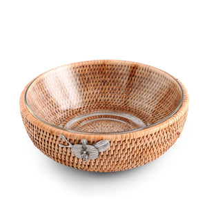 Vagabond House Tropical Tales Orchid  Hand Woven Wicker Natural Rattan Serving Bowl