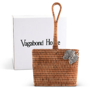 Vagabond House Tropical Tales Orchid Hand Woven Wicker Rattan Flatware Caddy