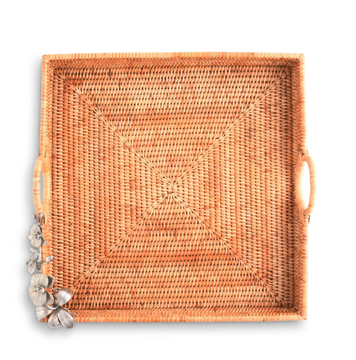 Vagabond House Tropical Tales Orchid Hand Woven Wicker Rattan Large Square Tray