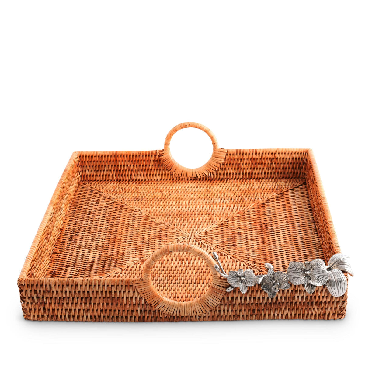 Vagabond House Tropical Tales Orchid Hand Woven Wicker Rattan Large Square Tray
