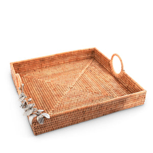 Vagabond House Tropical Tales Orchid Hand Woven Wicker Rattan Large Square Tray