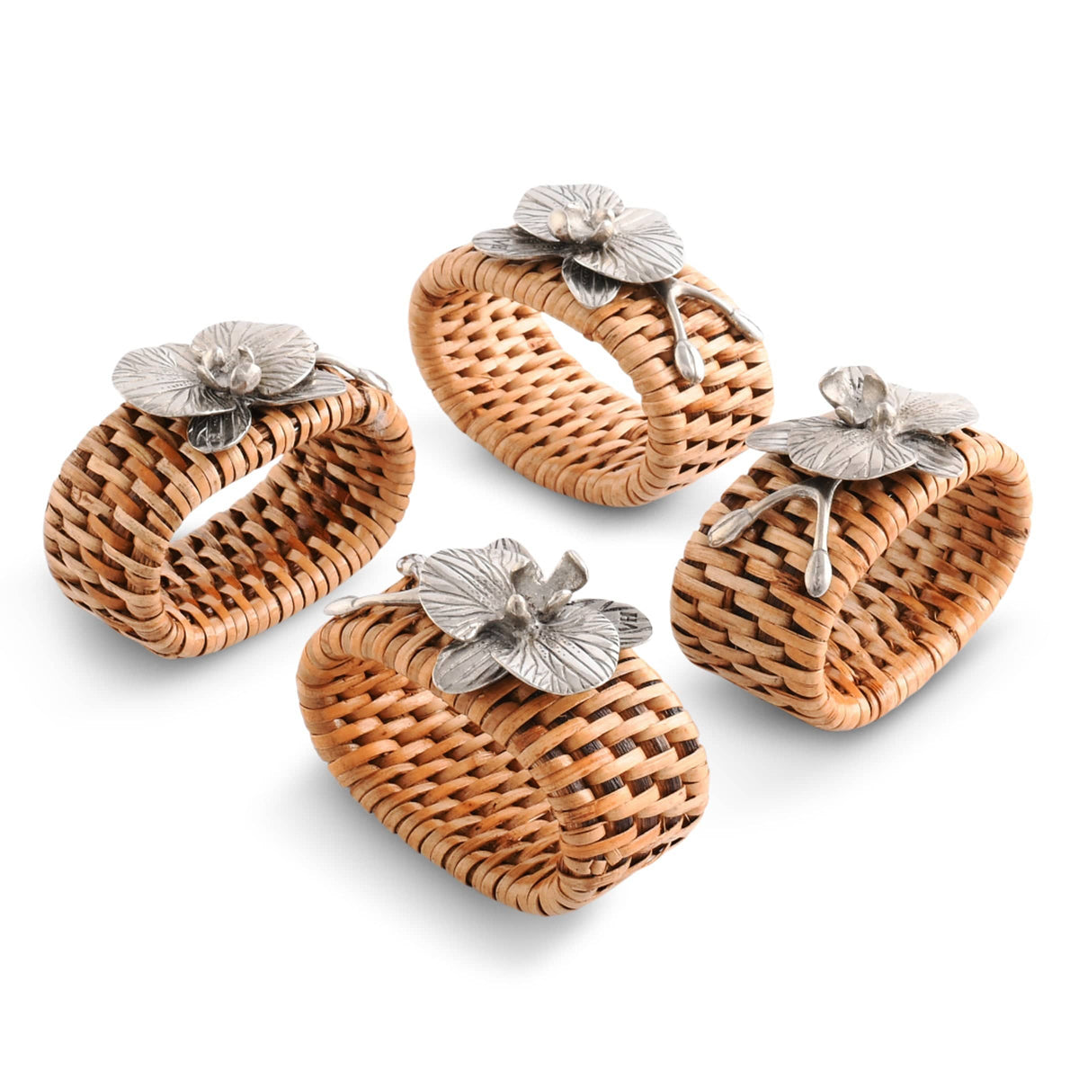 Vagabond House Tropical Tales Orchid Hand Woven Wicker Rattan Napkin Ring - Set of 4