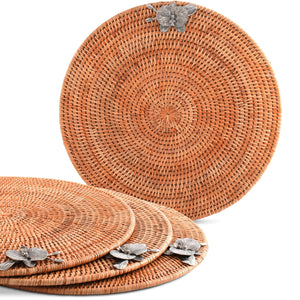 Vagabond House Tropical Tales Orchid Placemat Hand Woven Wicker Rattan Round - Set of 4