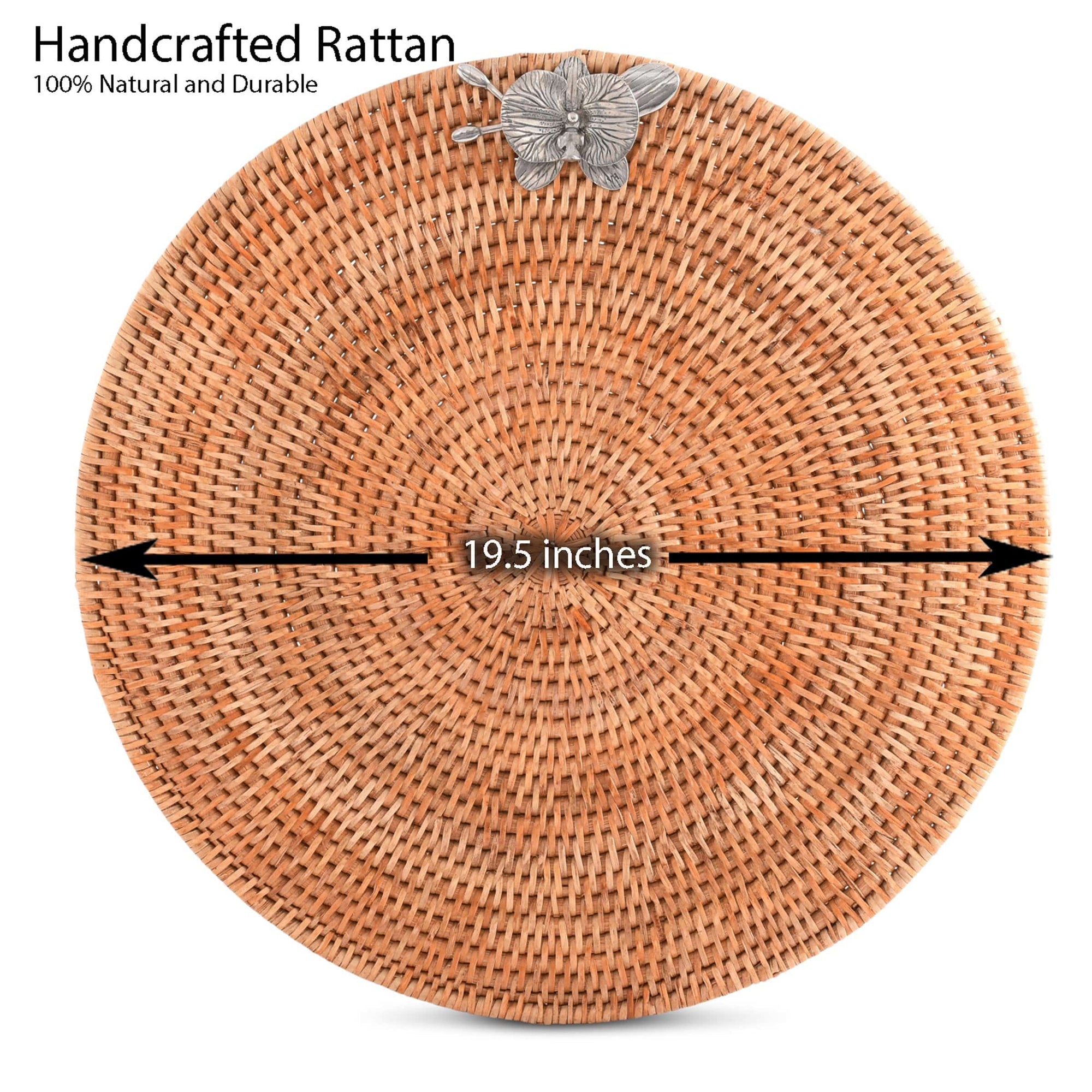 Vagabond House Tropical Tales Orchid Placemat Hand Woven Wicker Rattan Round - Set of 4