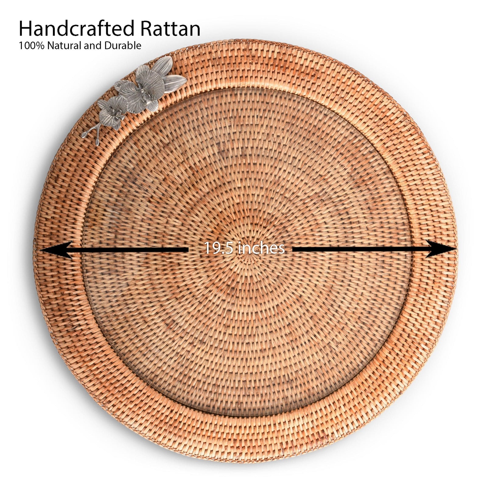 Vagabond House Tropical Tales Orchid Round Serving Tray Hand Woven Wicker Rattan - Glass Insert