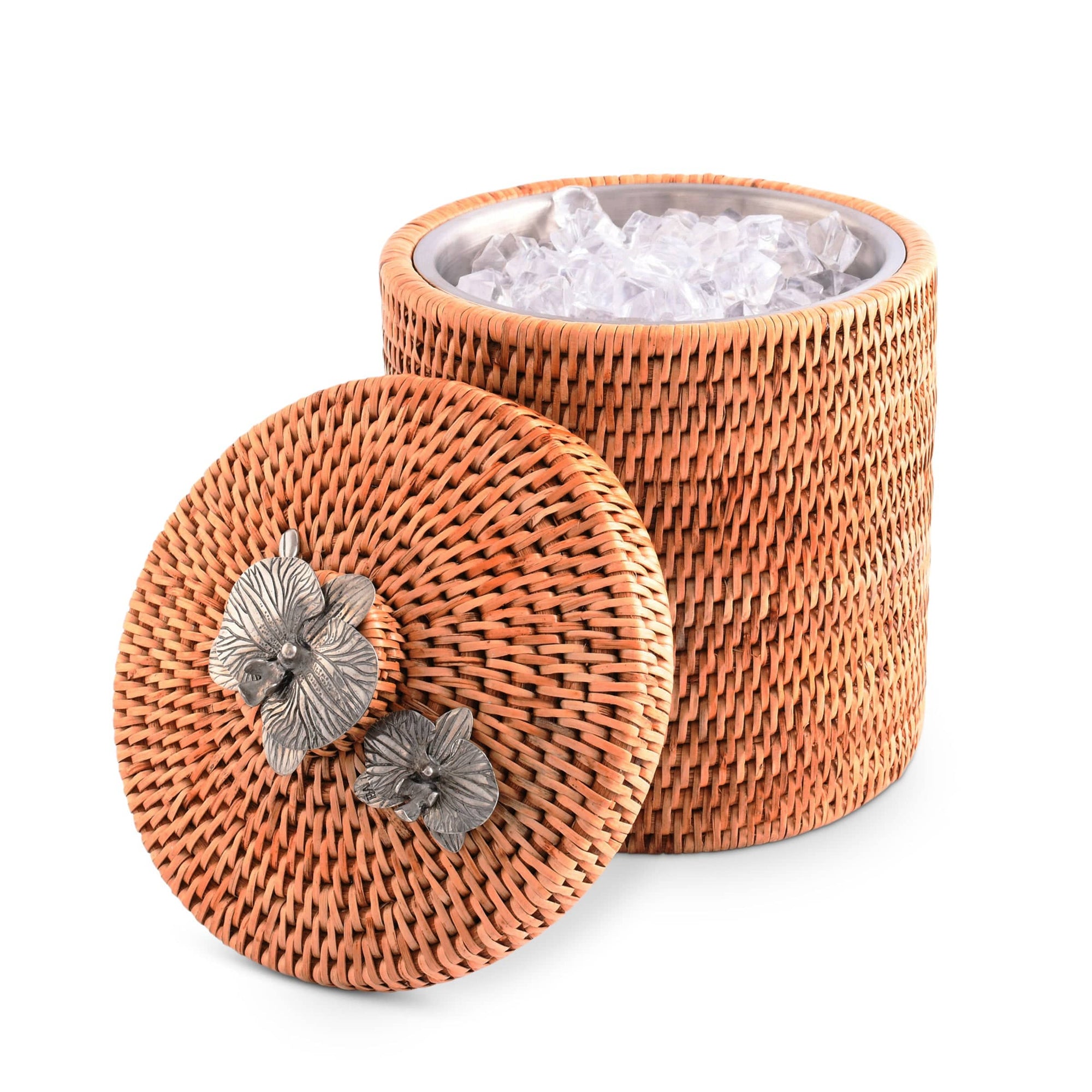 Vagabond House Tropical Tales Orchids Hand Woven Wicker Rattan Lidded Ice Bucket