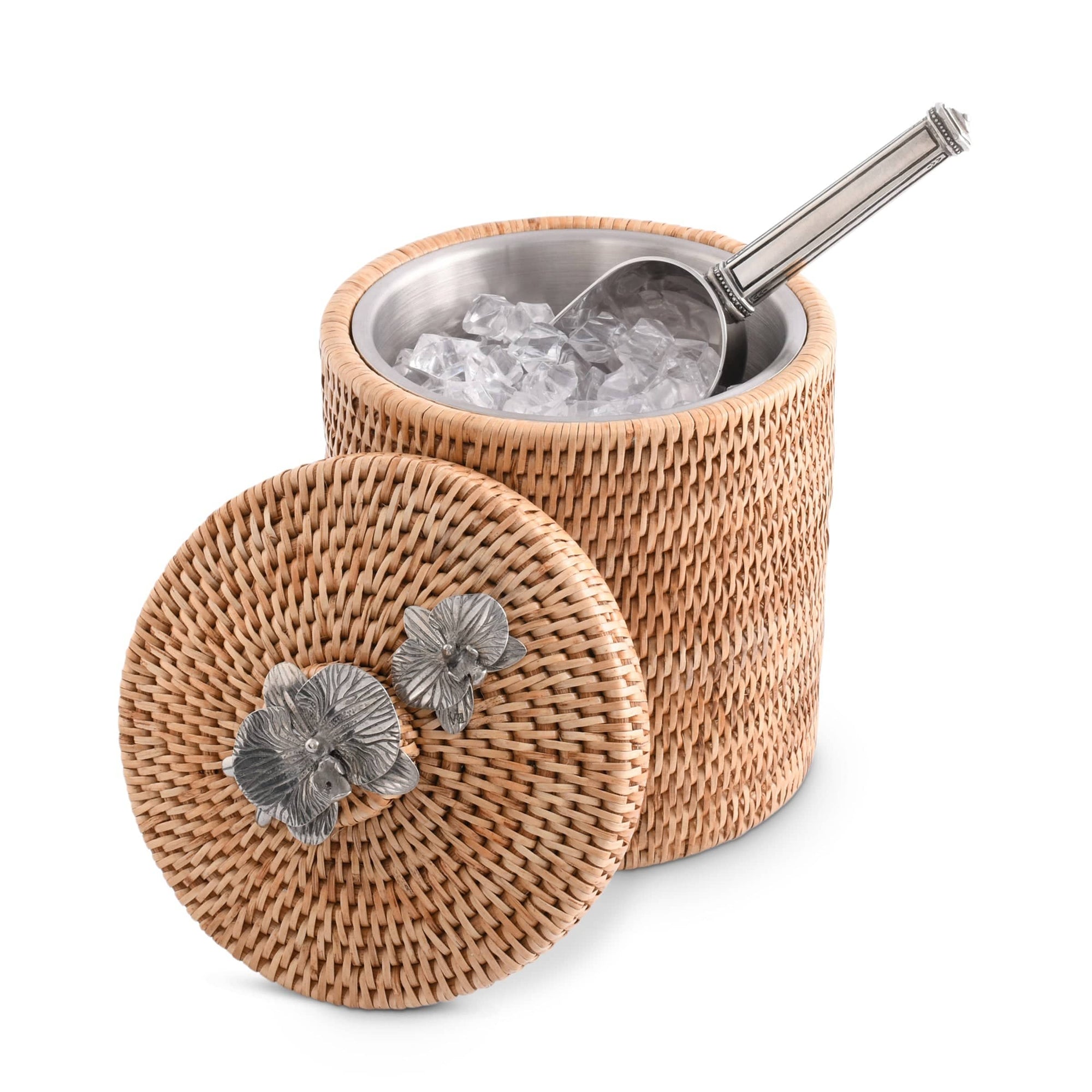 Vagabond House Tropical Tales Orchids Hand Woven Wicker Rattan Lidded Ice Bucket
