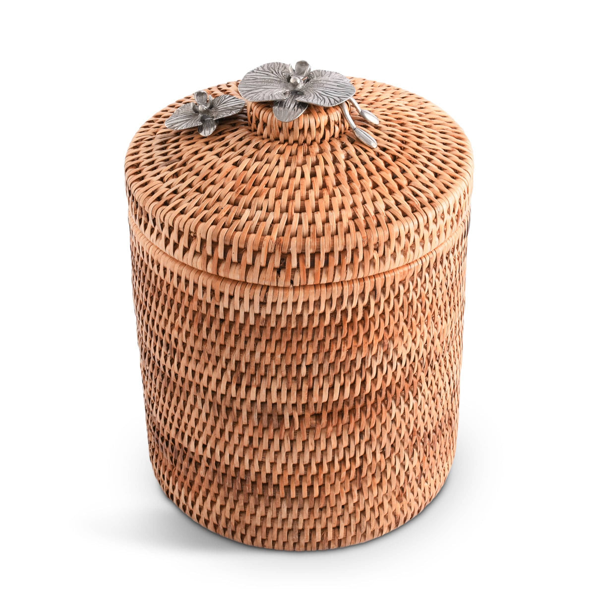 Vagabond House Tropical Tales Orchids Hand Woven Wicker Rattan Lidded Ice Bucket