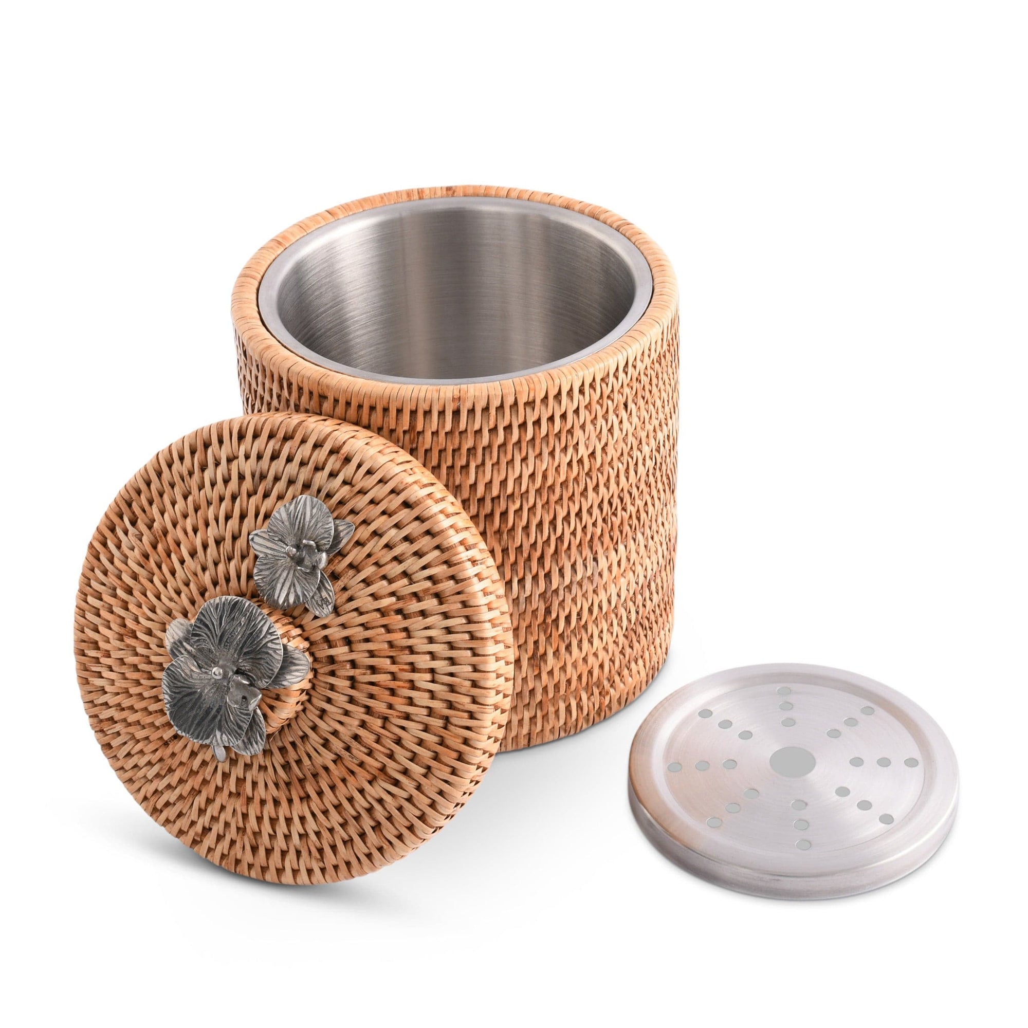 Vagabond House Tropical Tales Orchids Hand Woven Wicker Rattan Lidded Ice Bucket