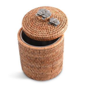 Vagabond House Tropical Tales Orchids Hand Woven Wicker Rattan Lidded Ice Bucket