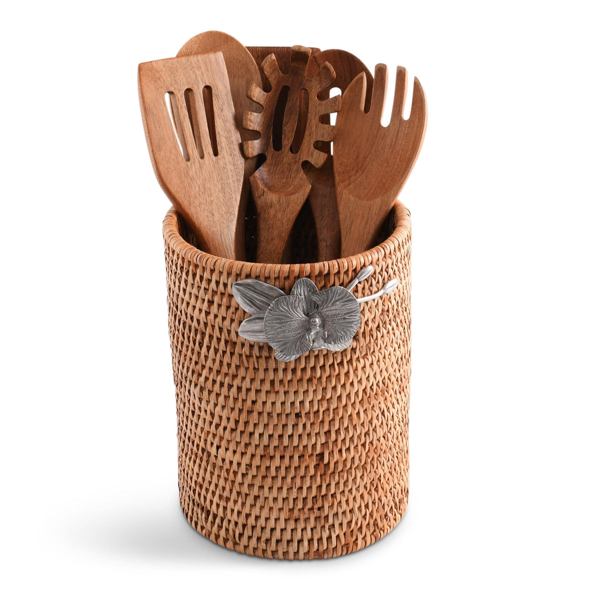 Vagabond House Tropical Tales Orchids Hand Woven Wicker Rattan Utensils Holder